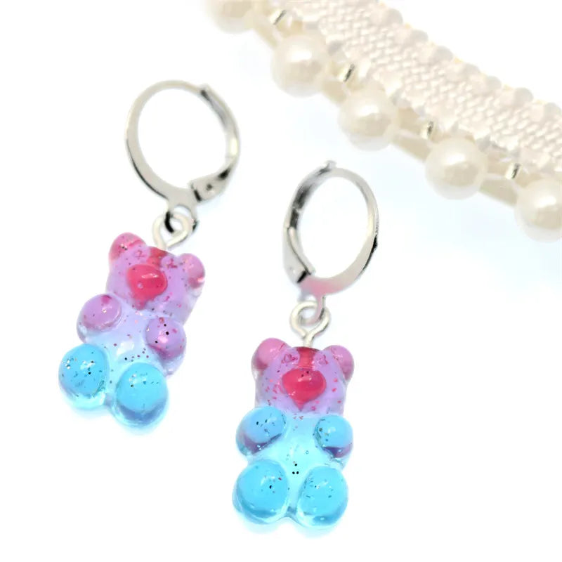 Gradient Bear Dangle Earrings | Cute Sequins Hoop Earrings for Women lifestyle view