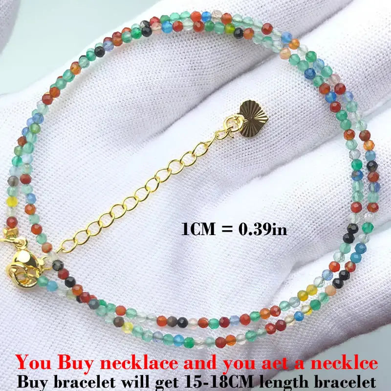 Fashion Faceted 2mm Beads Necklace Mini Natural Stone Amethysts Quartzs Agat Choker M lifestyle view