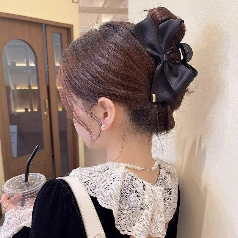 French Elegant Hair Clip Black Bow Claw Clip Women Girl Back Of Head Tie Hairpin Fashion Hair Accessories