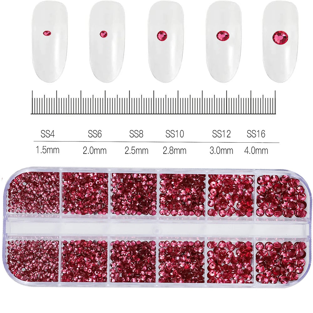 12Grids Pink Mixed Nail Rhinestones Luxury Nail Charms Glitter Crystal Jewelry Gems additional angle
