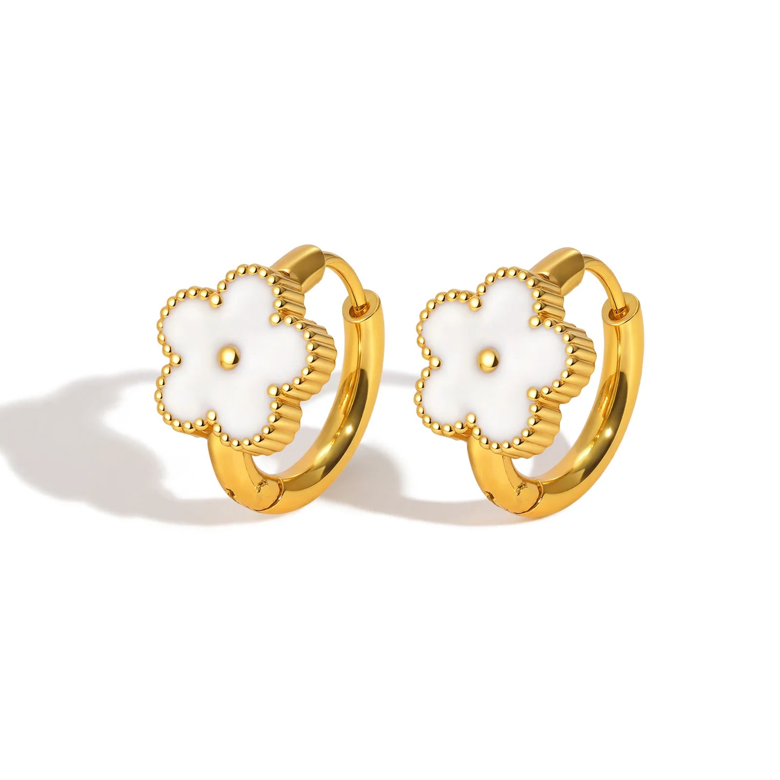 Dainty Lucky Leaf Hoop Earrings for Women Teens, Stainless Steel Flower Hoop Earrings alternate view