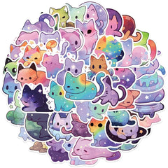 50PCS Colorful Starry Sky Cat Waterproof Graffiti Stickers | Decals for Helmet, Bicycle, Laptop, and