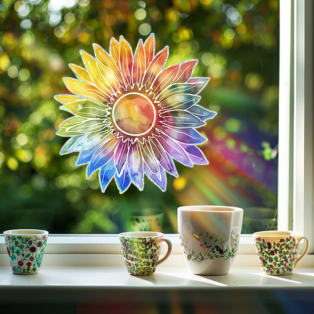Sunflower Window Decals | Rainbow Maker Self-Adhesive Wall Stickers close-up view