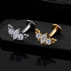 FTCY ASTM F136 G23 Titanium Leaf Branch Push In Threadless Labret Piercing Crystal Belly detail view