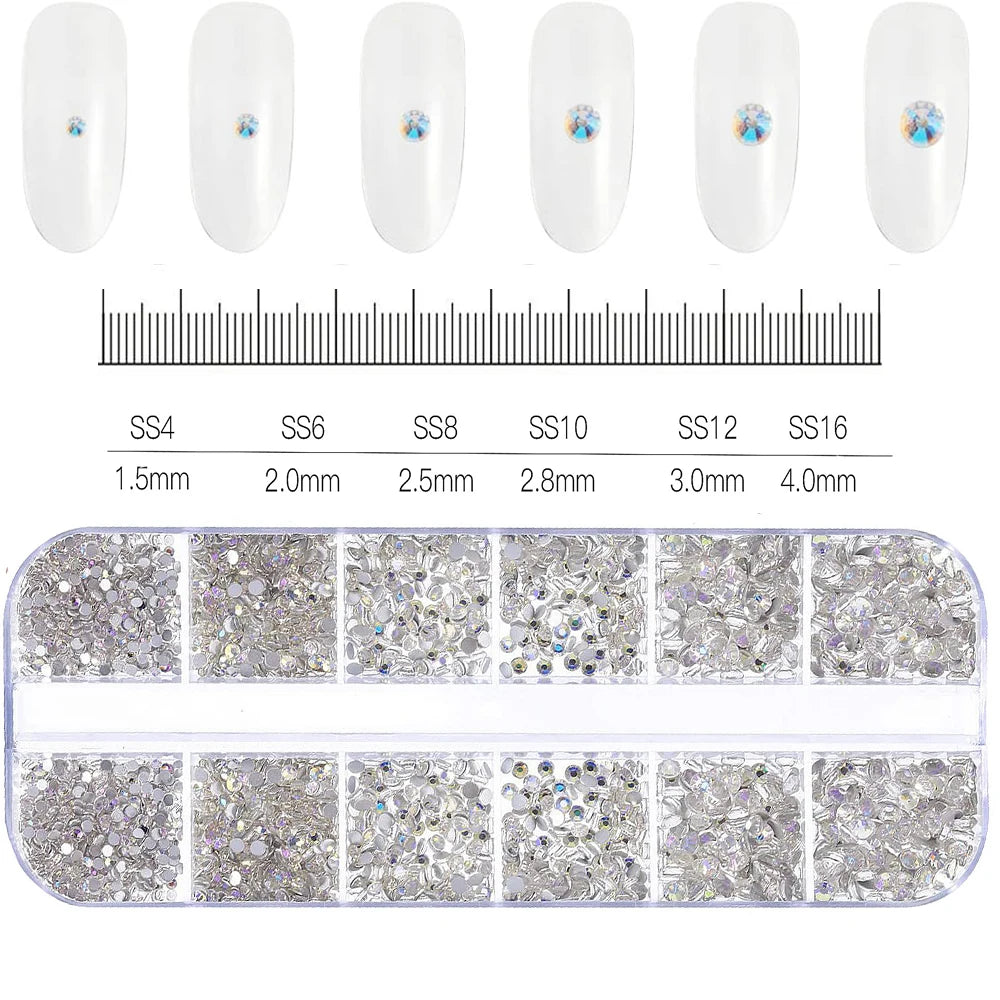 12Grids Pink Mixed Nail Rhinestones Luxury Nail Charms Glitter Crystal Jewelry Gems Na close-up view