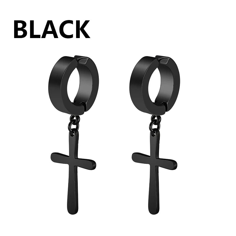 1/16 Pairs Magnetic Stud Earrings Men Stainless Steel Non-Piercing Cross Dangle Hoo additional angle