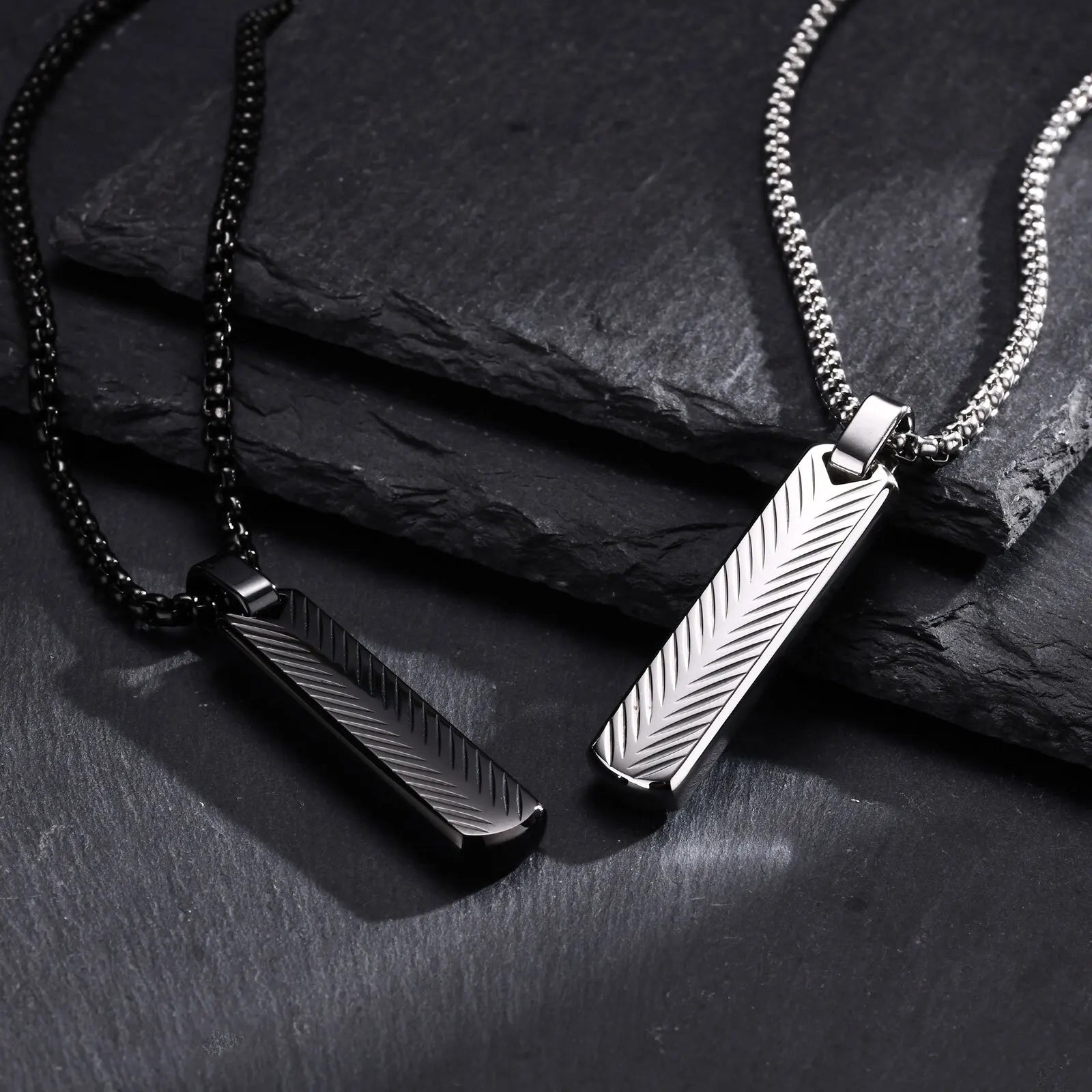 Vnox Stainless Steel Vertical Bar Pendant Necklaces for Men Boys, Black Silver Color M close-up view