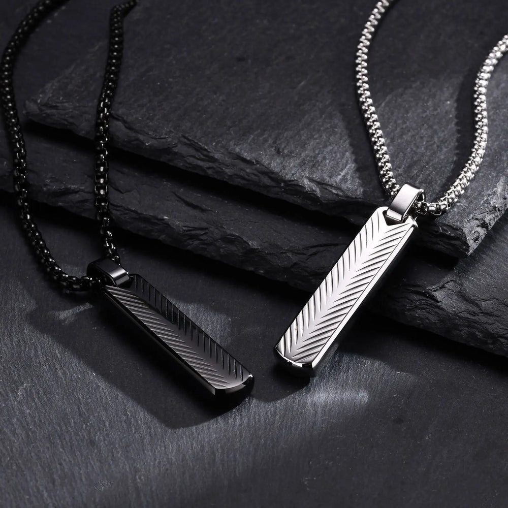 Vnox Stainless Steel Vertical Bar Pendant Necklaces for Men Boys, Black Silver Color M close-up view