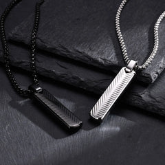 Vnox Stainless Steel Vertical Bar Pendant Necklaces for Men Boys, Black Silver Color M close-up view