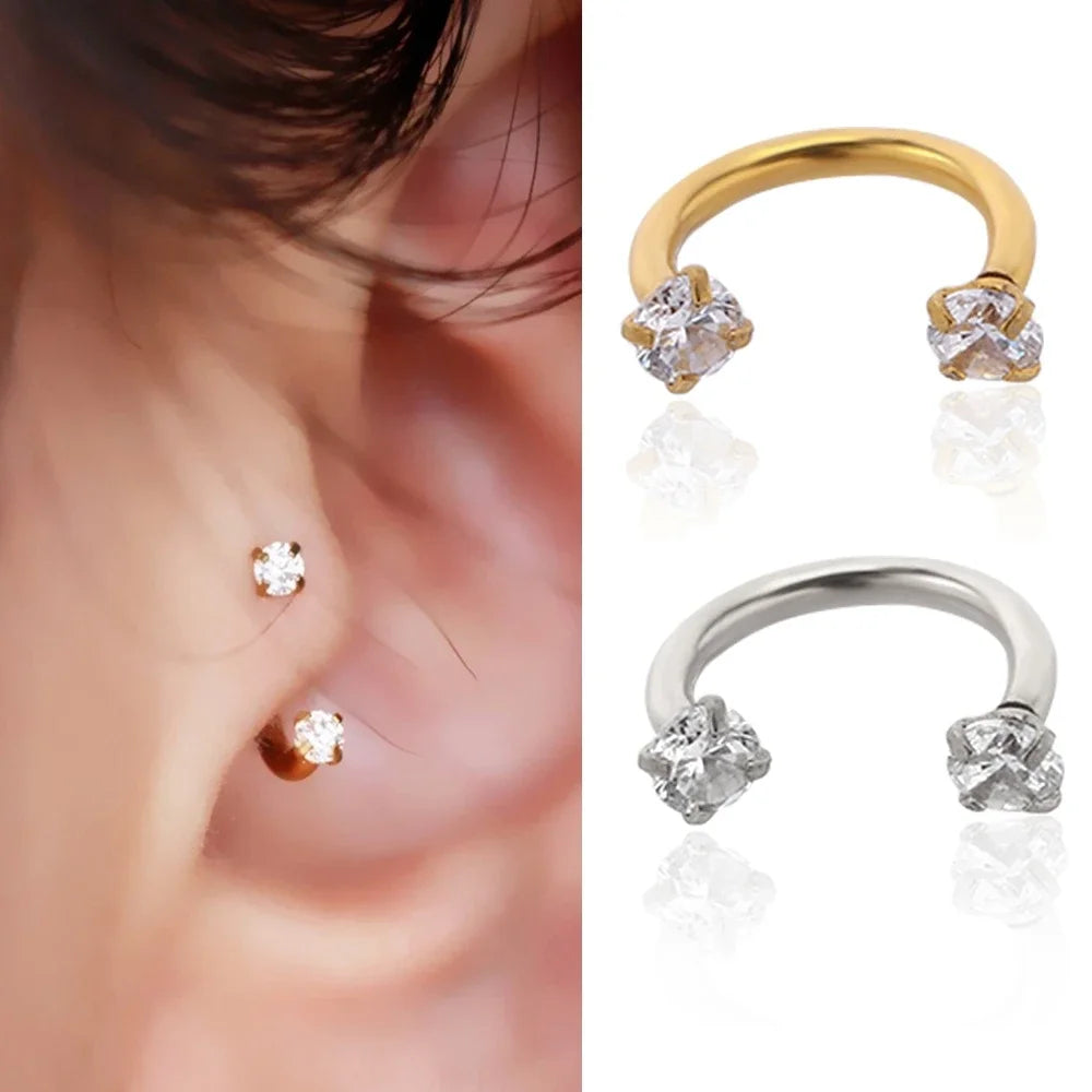 1PC Stainless Steel Crystal Hoop Ring Piercing Nose Ear belly Rings Women Men Cartilage detail view