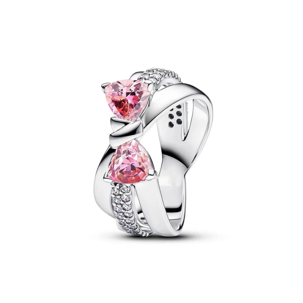 Sparkling Pink Bow Lotus Elephant Ring | Women's Wedding Banquet Jewelry Gift close-up view