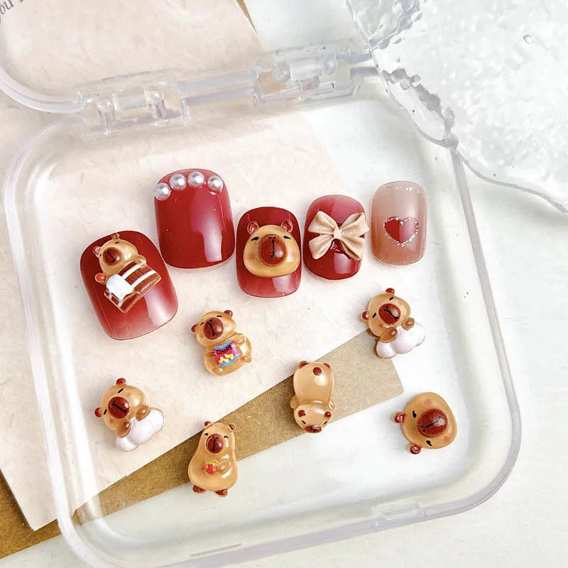 50Pcs Cartoon Cute Resin Capybara Nail Charms Creative Hamster Animal Nail Art Deco additional angle