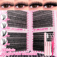 740/800PCS Eyelash Cluster Kit Mixed Lengths Ultra-Light Waterproof Lash Extensions Natural Daily Makeup or Dramatic Glam Look