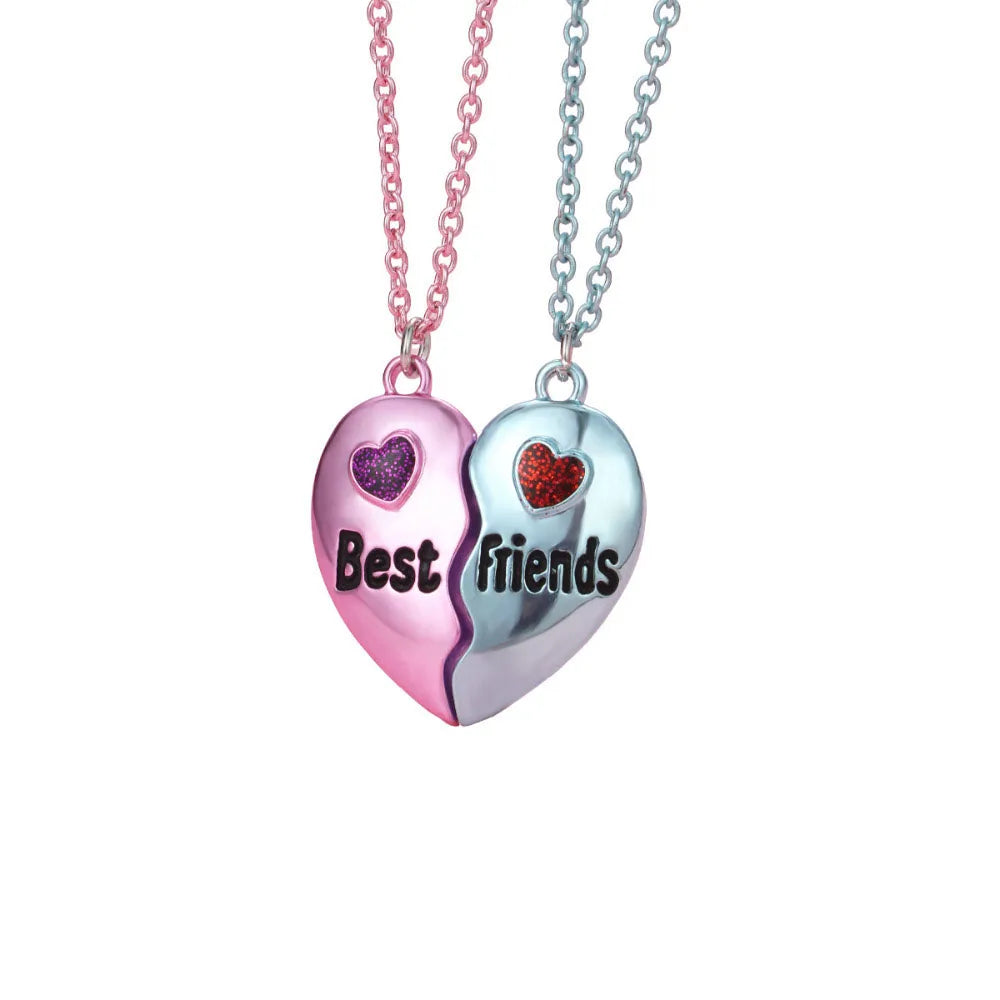 A Girl 2Pcs/set Multicolour Heart-shaped Stitching Best Friend Bestie Necklace BFF Frien detail view