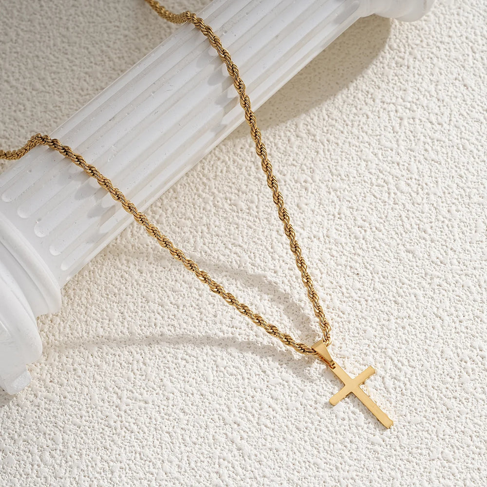 New Stainless Steel Cross Pendant Necklace for Men Women Minimalist Gold Color Jewelr alternate view