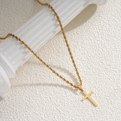 New Stainless Steel Cross Pendant Necklace for Men Women Minimalist Gold Color Jewelr alternate view