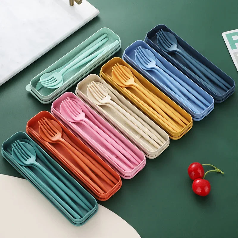 4-piece Portable Utensils, Healthy Eco-Friendly Wheat Straw Cutlery, Reusable Chopstick Fork Knife S
