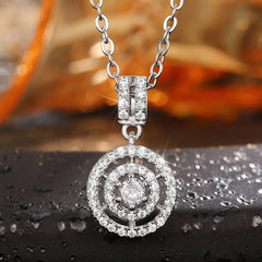 Huitan Circle Design Lady Pendant Necklace Silver Color Inlaid Shining CZ Elegant Wedding Engagement