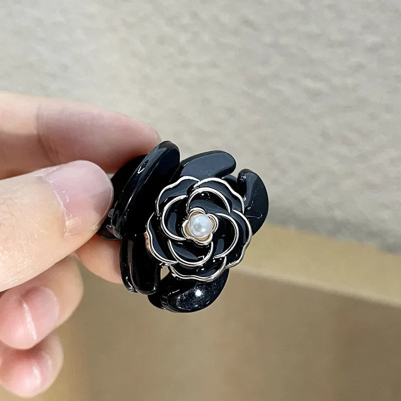 Elegant Temperament Camellia Hair Clip Princess Side Clip Mini  Hair Claws Women Girls Fashion Bangs Clips Hairpins Black Flower