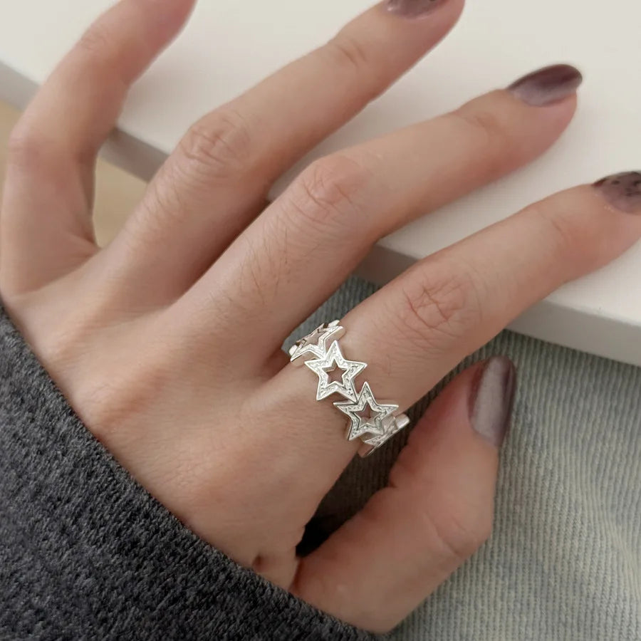 VENTFILLE 925 Sterling Silber gewölbter, breiter geometrischer Punk-Ring | Asymmetrischer Cocktail-Schmuck
