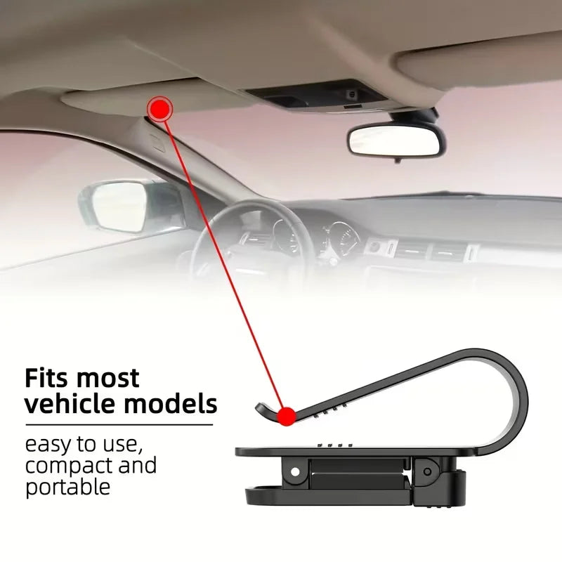 Car Sun Visor Sunglasses Clip Holder Stable Eyeglasses Hanger Card Ticket Organizer In close-up view