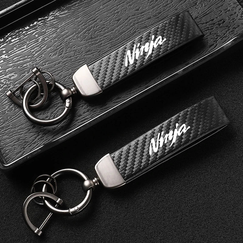 Kawasaki Carbon Fiber Keychain | Microfiber Leather Key Ring for Z400 Z900 Z800 Z750 alternate view