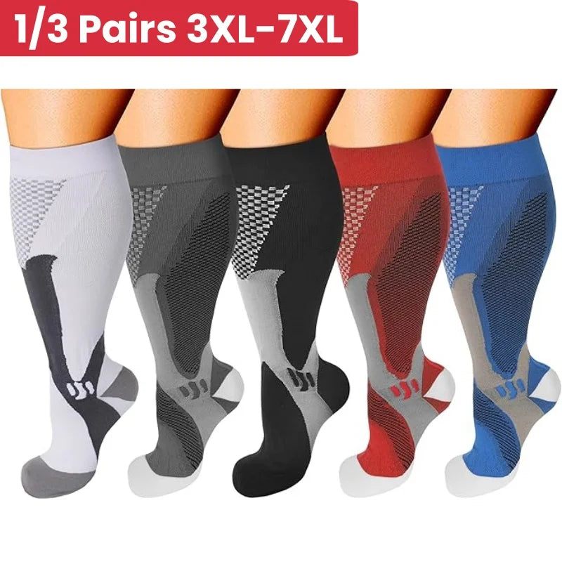 1/3Pairs 3XL-7XLPlus Size Wide Calf Compression Socks Women Men 15-20mmhg Large size Compression Soc