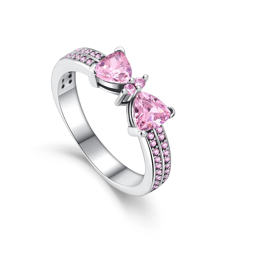 925 Sterling Silber Snoopy Weihnachtsring | Rosa Diamant Orchideen-Schmuck