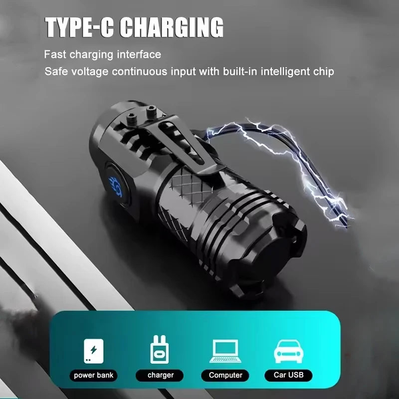 Mini Tactical Torch Super Bright 3 LED Flashlight | Type-C Rechargeable Camping Light alternate view