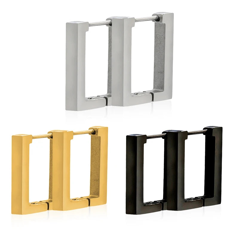 Fashion Geometric Stainless Steel Square Triangle Hoop Earrings Men Women Stainless additional angle