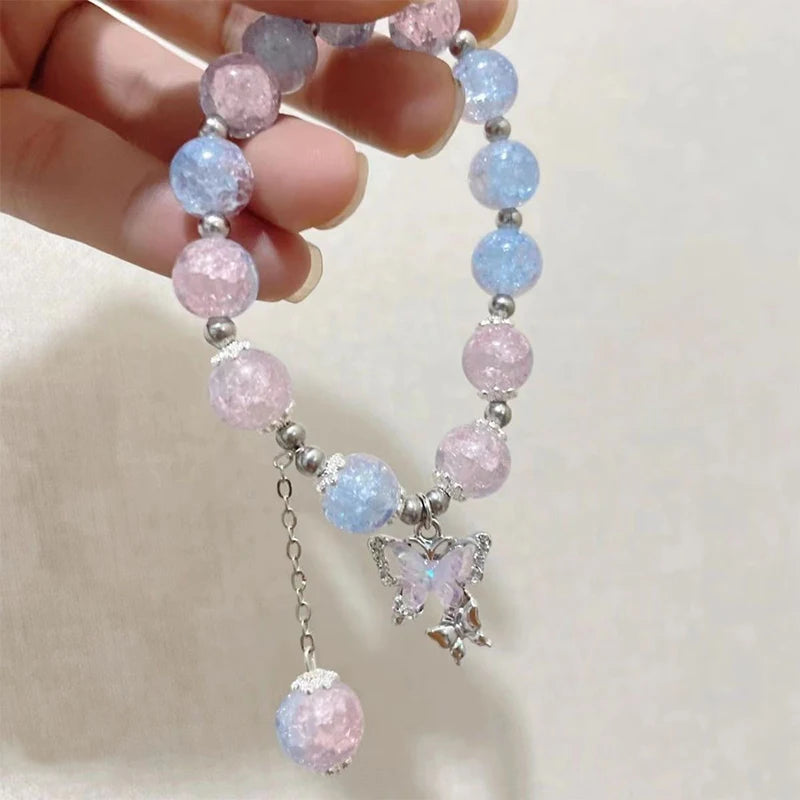 Crystal Butterfly Pendant Bracelet | Colorful Glass Bead Jewelry for Women alternate view