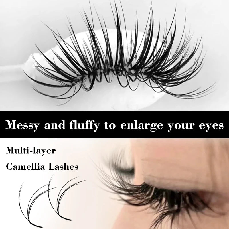 Winky Beauty 6D Wild Eyelashes Double-layer Camellia Eyelash Extensions, Premade Volume Fans Wispy 0.07 C/D Individual Lash