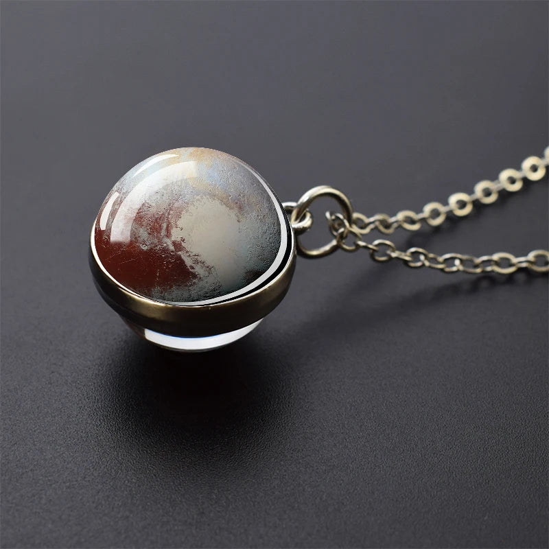 Solar System Glass Ball Pendant Necklace | Astronomy Galaxy Jewelry close-up view