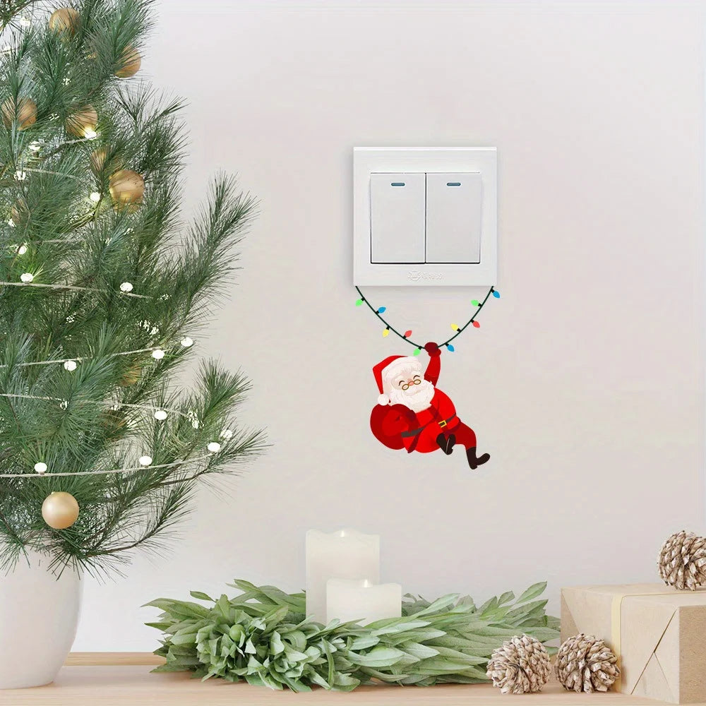 1-Pack Christmas Wall Switch Stickers | Santa Claus Cartoon Self-Adhesive Decals for Holiday Decor