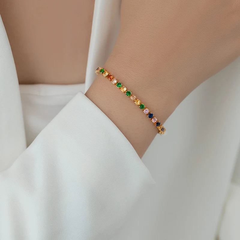 Dopamine Colored Zircon Collarbone Chain | Gold Colour Women's Trend Necklace lifestyle view