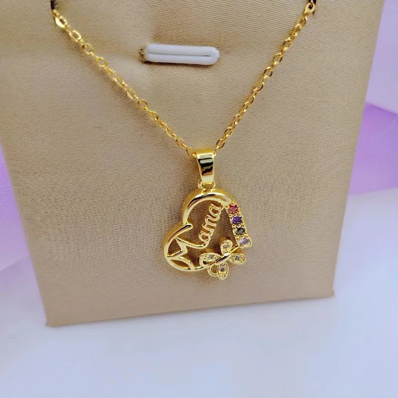 Crystal Heart Mama Necklace | Stainless Steel Pendant Jewelry for Mom detail view