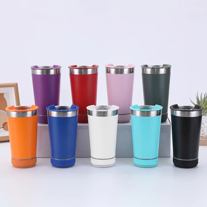 Steel Double Wall Vacuum Insulated Beer Cups 16oz Bluetooth Speaker Water Coffee Bottle detail view