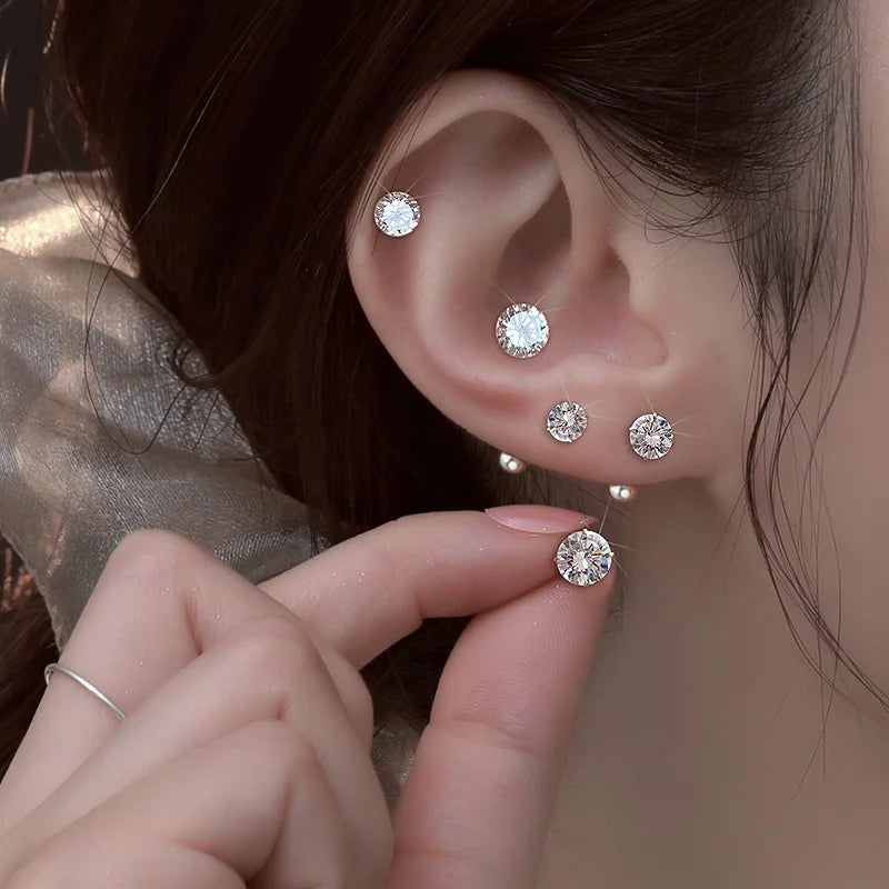 Crystal Round Stud Earrings for Men | Surgical Steel Screw Back Earrings lifestyle view