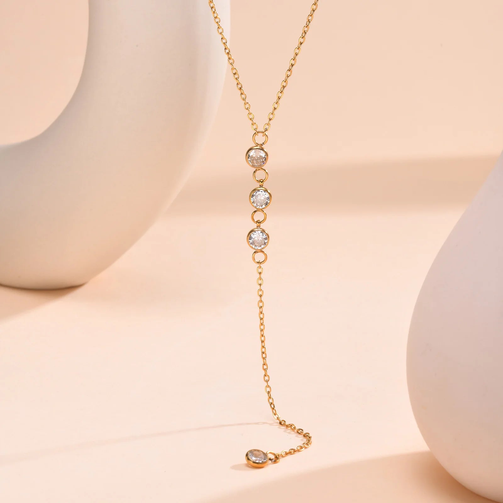 Drop Y Lariat Necklace with Bar Pendant, Stainless Steel Long Chain, Womens Necklaces Tr detail view