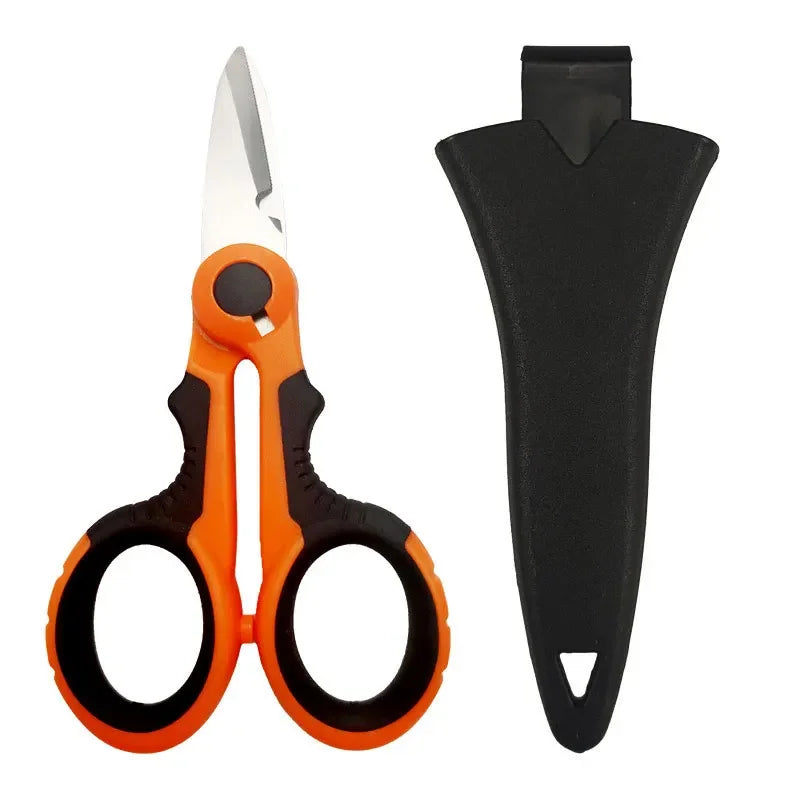 Professional Electrician Scissors | Heavy Duty Wire Stripping Shears with Non-Slip Han close-up view