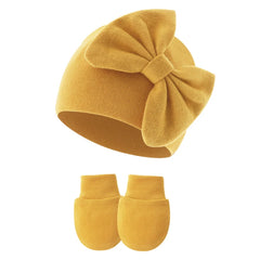 2Pcs Baby Girl Hat and Gloves Set | Newborn Princess Beanie with Big Bow for 0-6 Months detail view