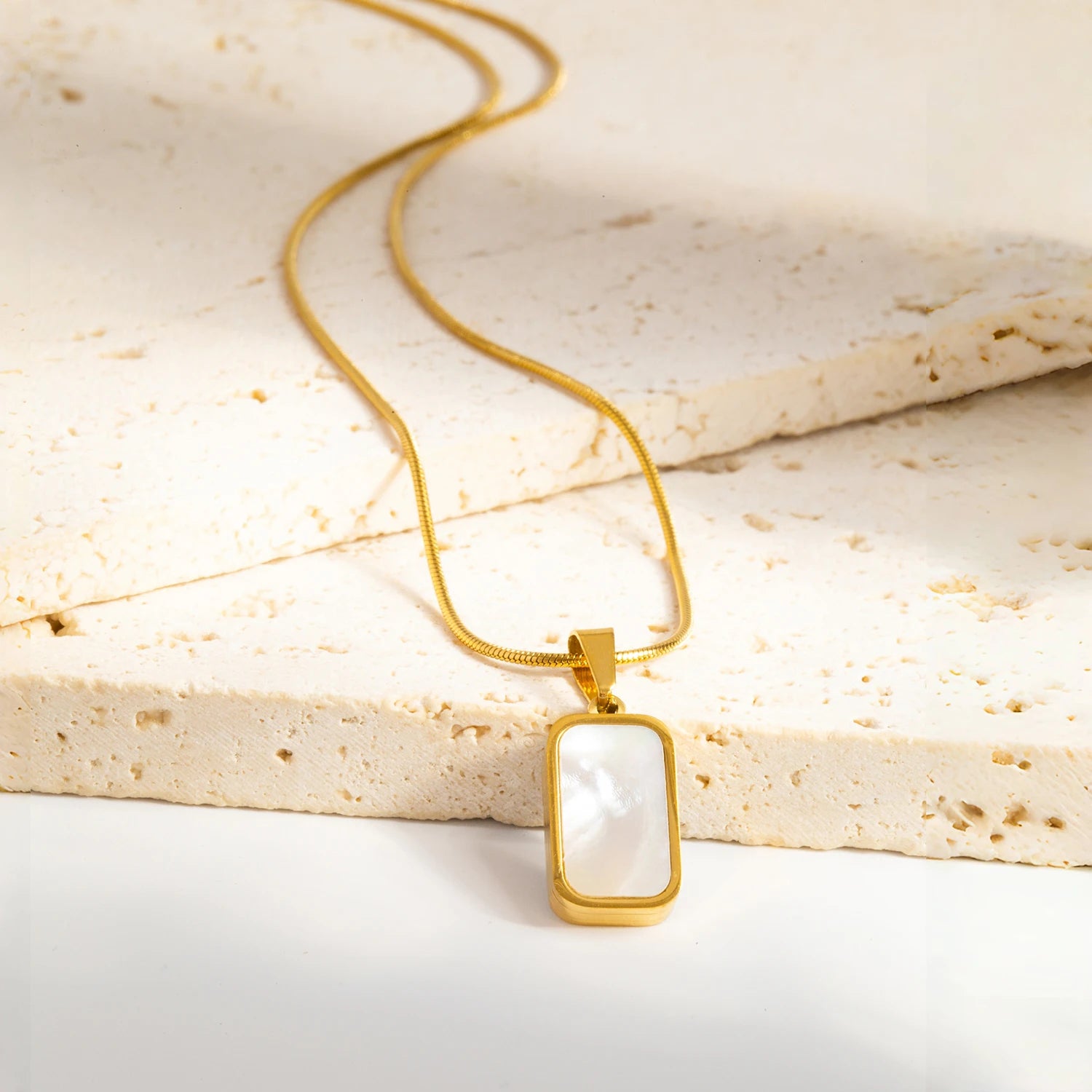 Double Sided Square Pendant Necklace | 18K Gold Plated Stainless Steel Jewelry close-up view