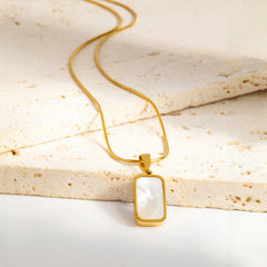 Double Sided Square Pendant Necklace | 18K Gold Plated Stainless Steel Jewelry close-up view