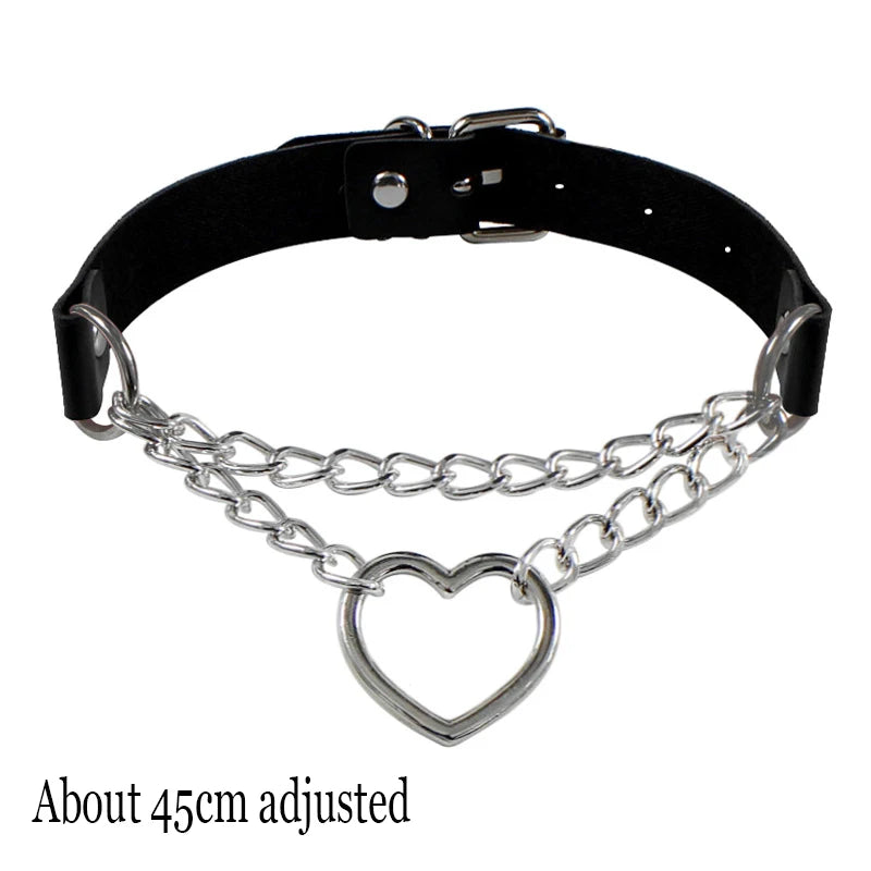 Gothic Bat Heart Lock Punk Choker | Black Leather Collar Necklace close-up view