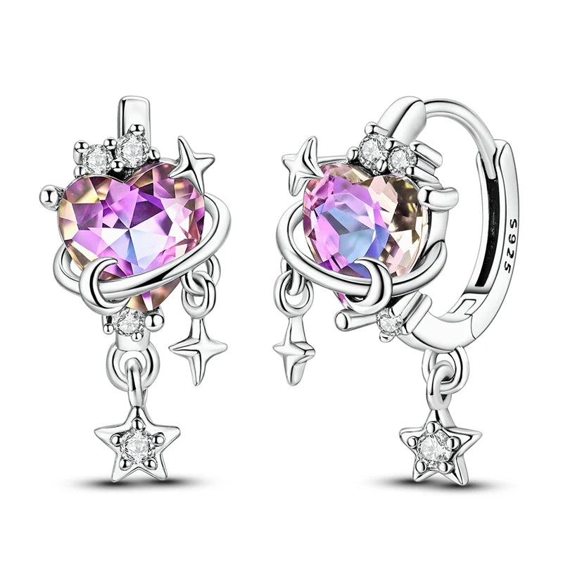 Luminous Shell Women Earrings Original 925 Sterling Silver Pave CZ Star Moon Hoop Ear lifestyle view