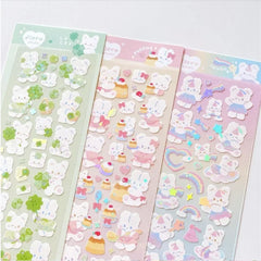 1pc Korean Cute Sticker Kawaii Bling Bunny Rainbow Four-leaf Pudding Sticker Waterproof Hot Silver S
