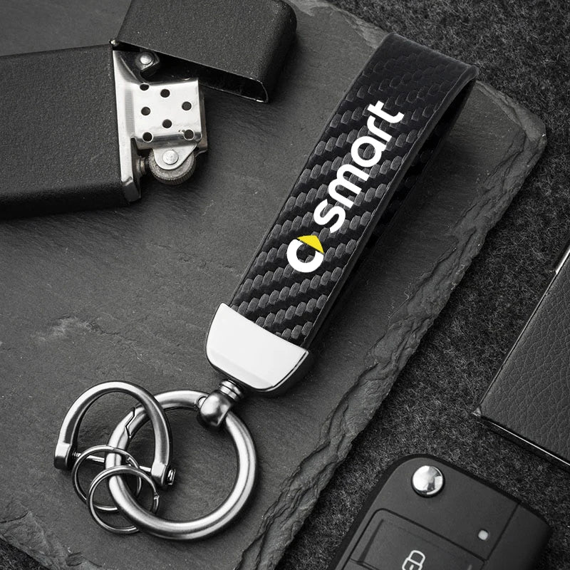 Carbon Fiber Style Keychain | Smart EQ Fortwo Key Ring detail view