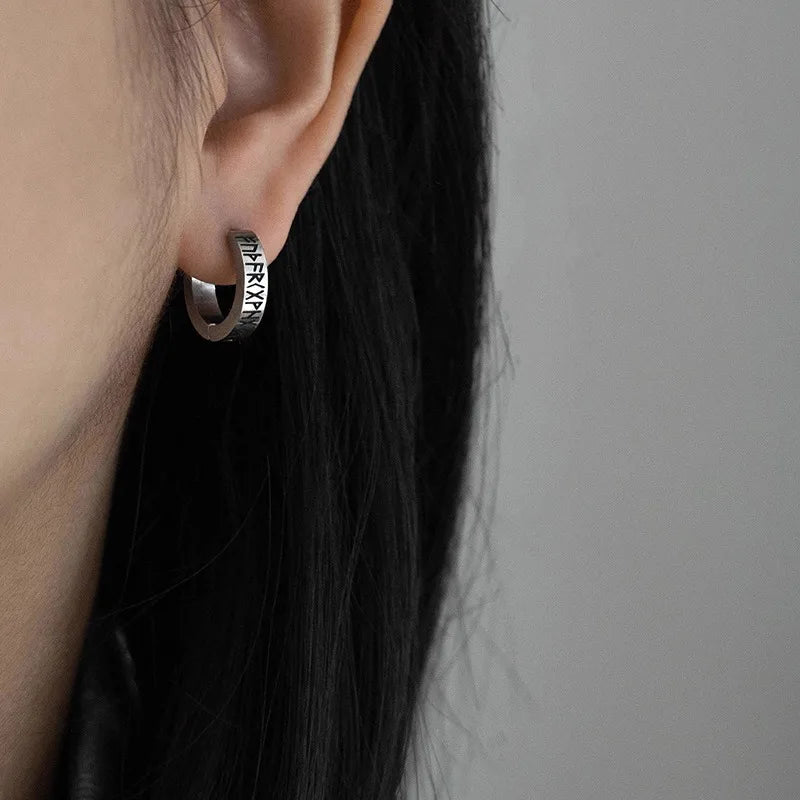 1Pc Norse Viking Runes Hoop Earrings for Men Women Stainless Steel Huggie Hoop Earr additional angle