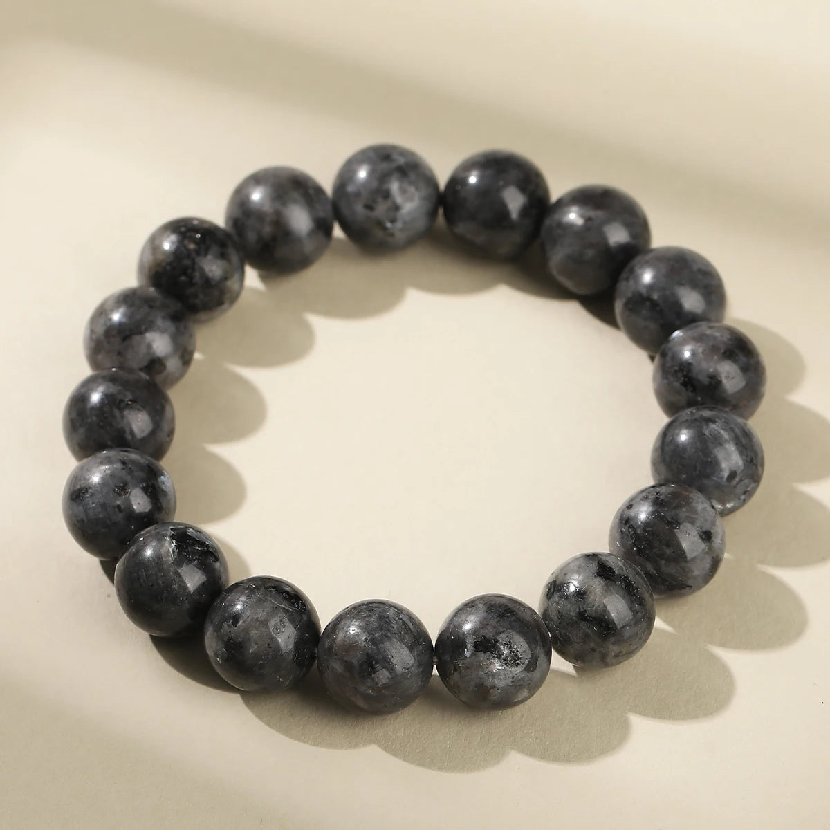 JD Natural Black Spectrolite Flash Smooth Beaded Bracelet Women Men 6 8 10mm Labradorite detail view