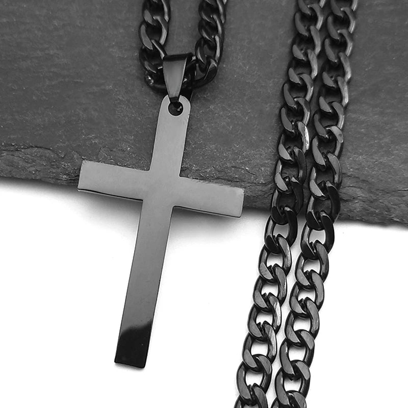 Gold Stainless Steel Cross Pendant Necklace | Hip Hop Jesus Chain Jewelry for Men Wom alternate view